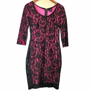 Nicole Miller pink and black lace overlay cocktail dress size S